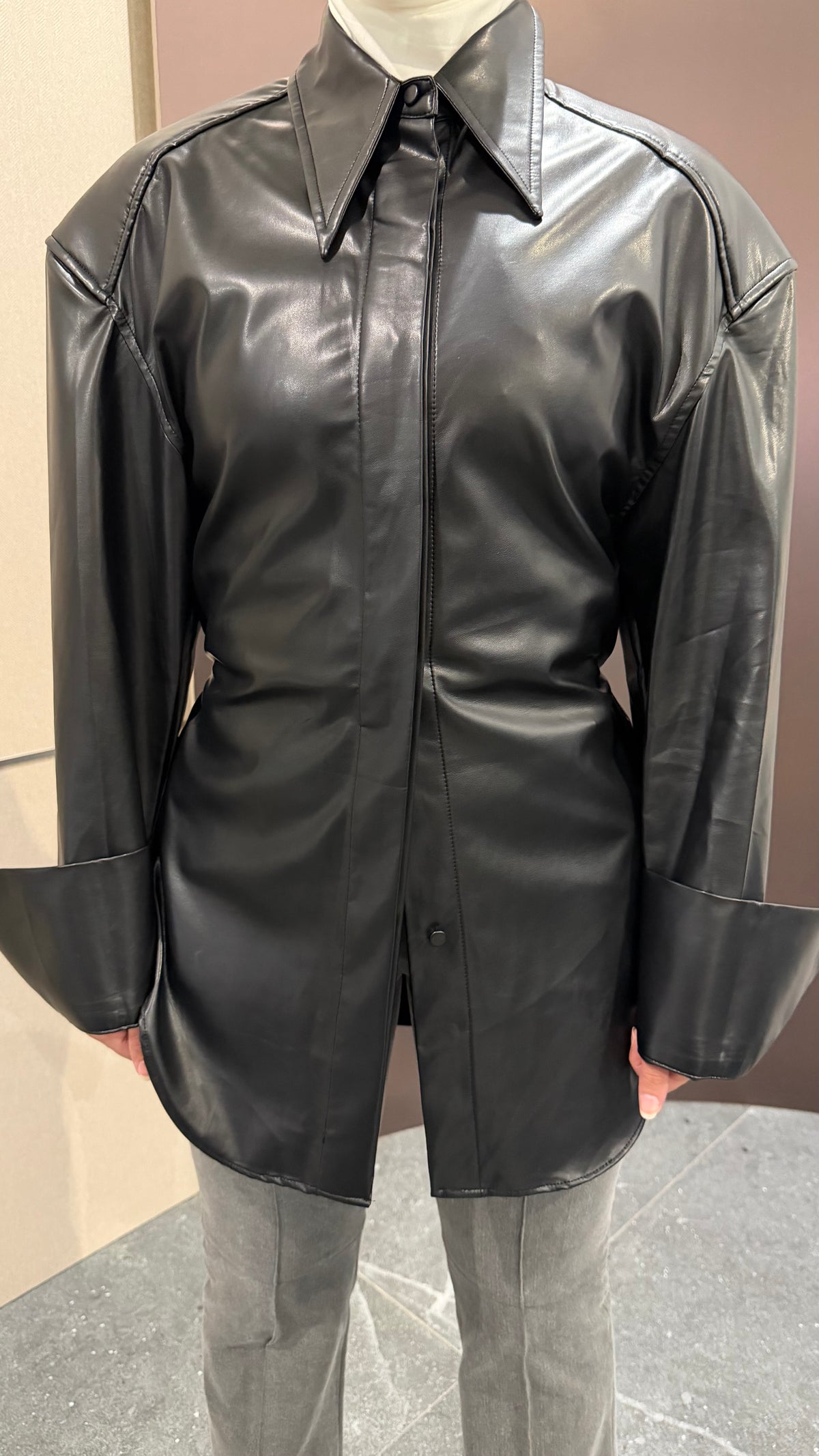 tie-back leather shirt