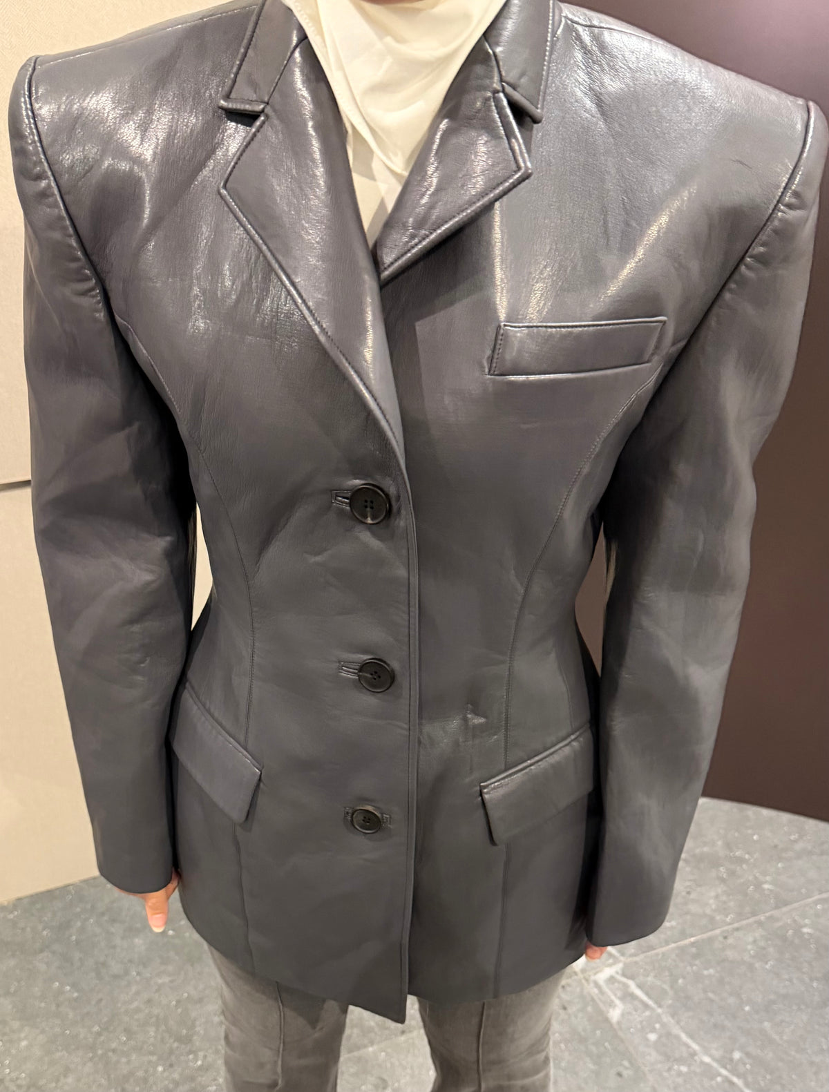 leather hourglass blazer