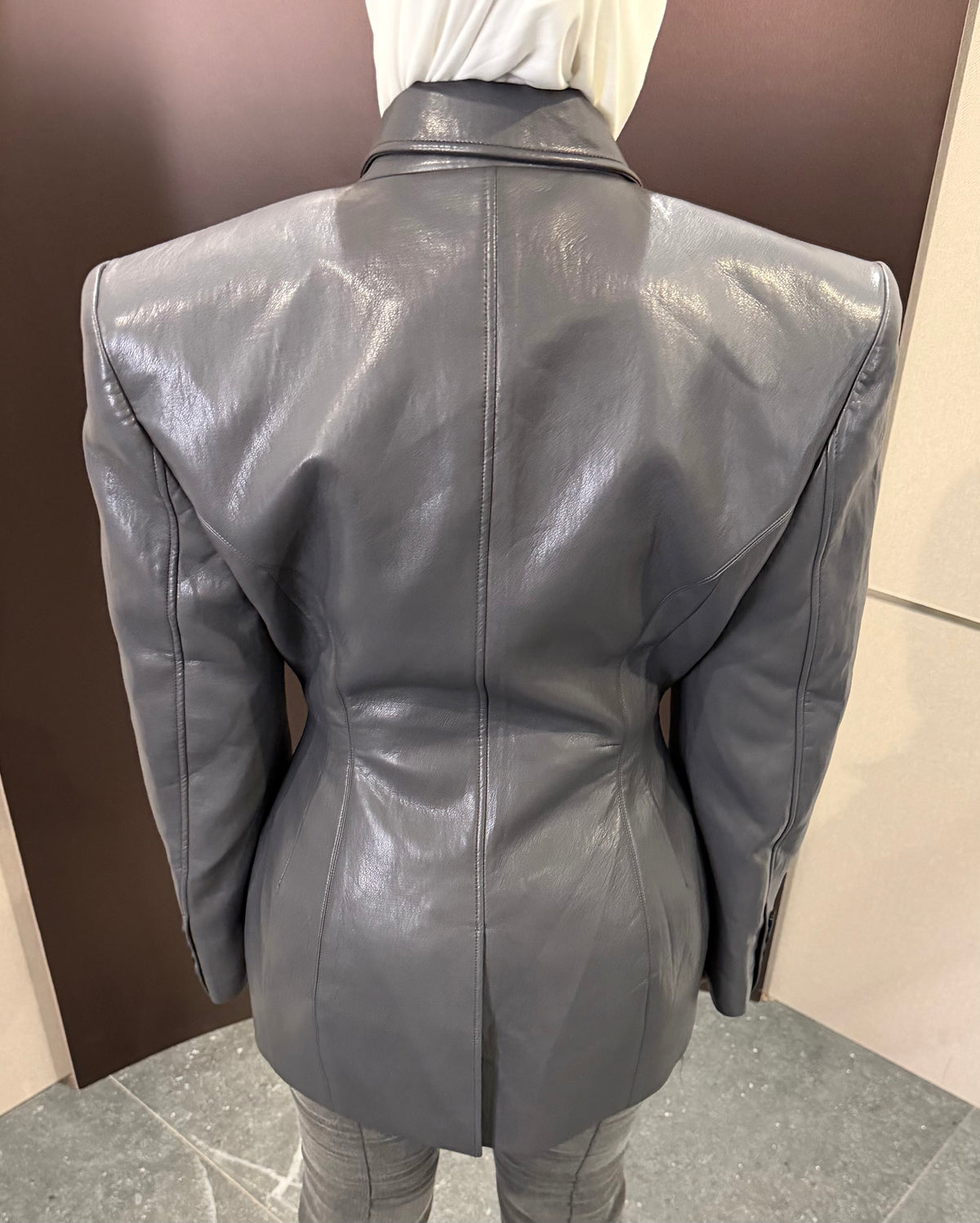 leather hourglass blazer